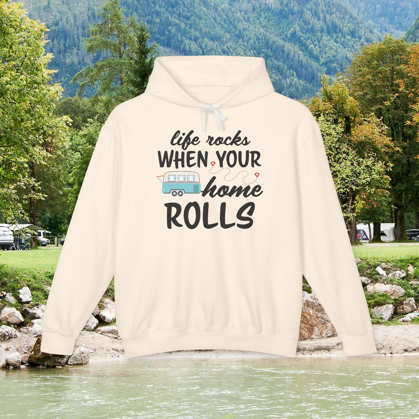 Life Rocks When Your Home Rolls | Comfort Colors Unisex Lightweight Hooded Sweatshirt