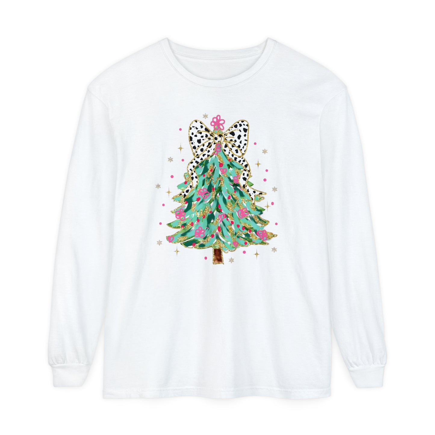 Christmas Tree Pink and Green Long Sleeve Comfort Colors