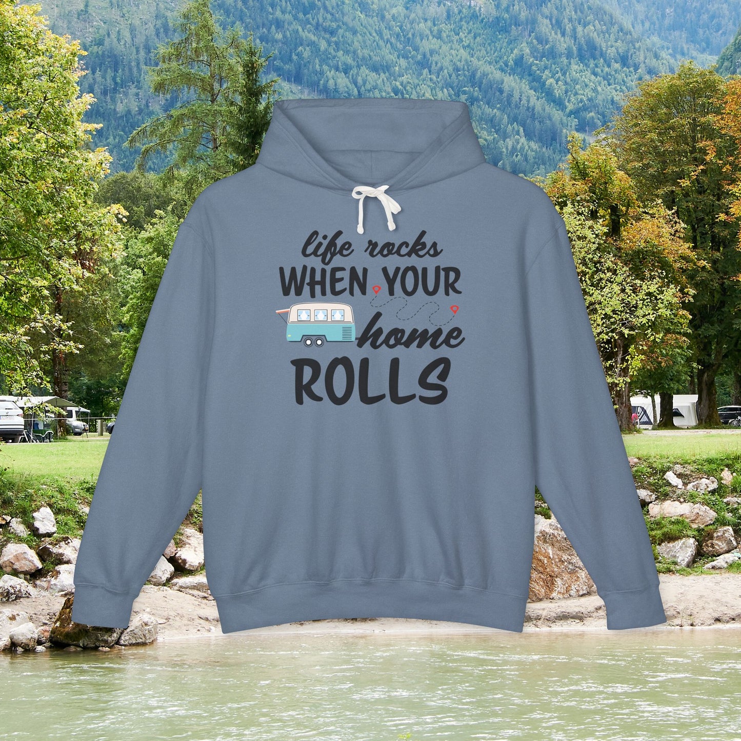 Life Rocks When Your Home Rolls | Comfort Colors Unisex Lightweight Hooded Sweatshirt