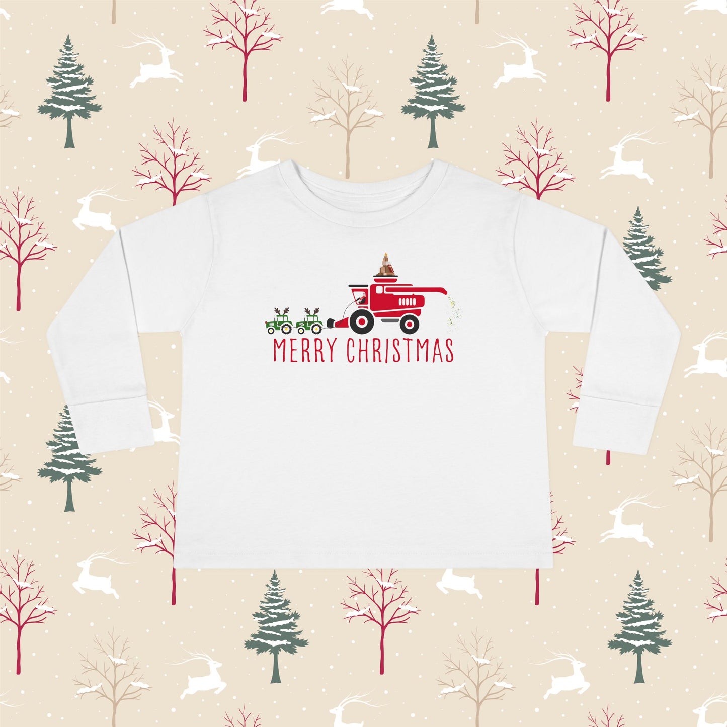 Red Combine Merry Christmas Toddler Long Sleeve Tee