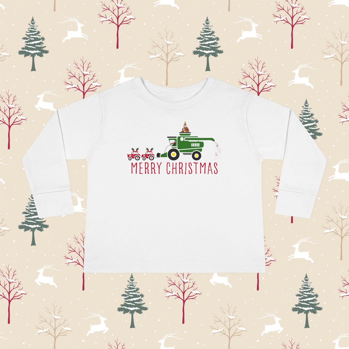 Green Combine Merry Christmas Toddler Long Sleeve Tee