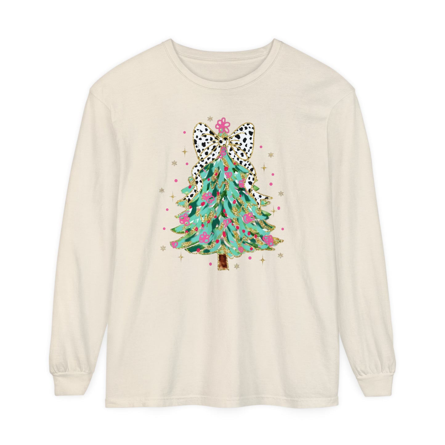 Christmas Tree Pink and Green Long Sleeve Comfort Colors