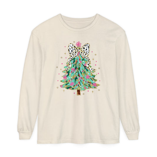 Christmas Tree Pink and Green Long Sleeve Comfort Colors