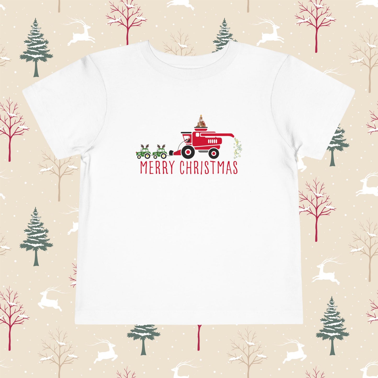 Red Combine Merry Christmas Toddler Short Sleeve Tee