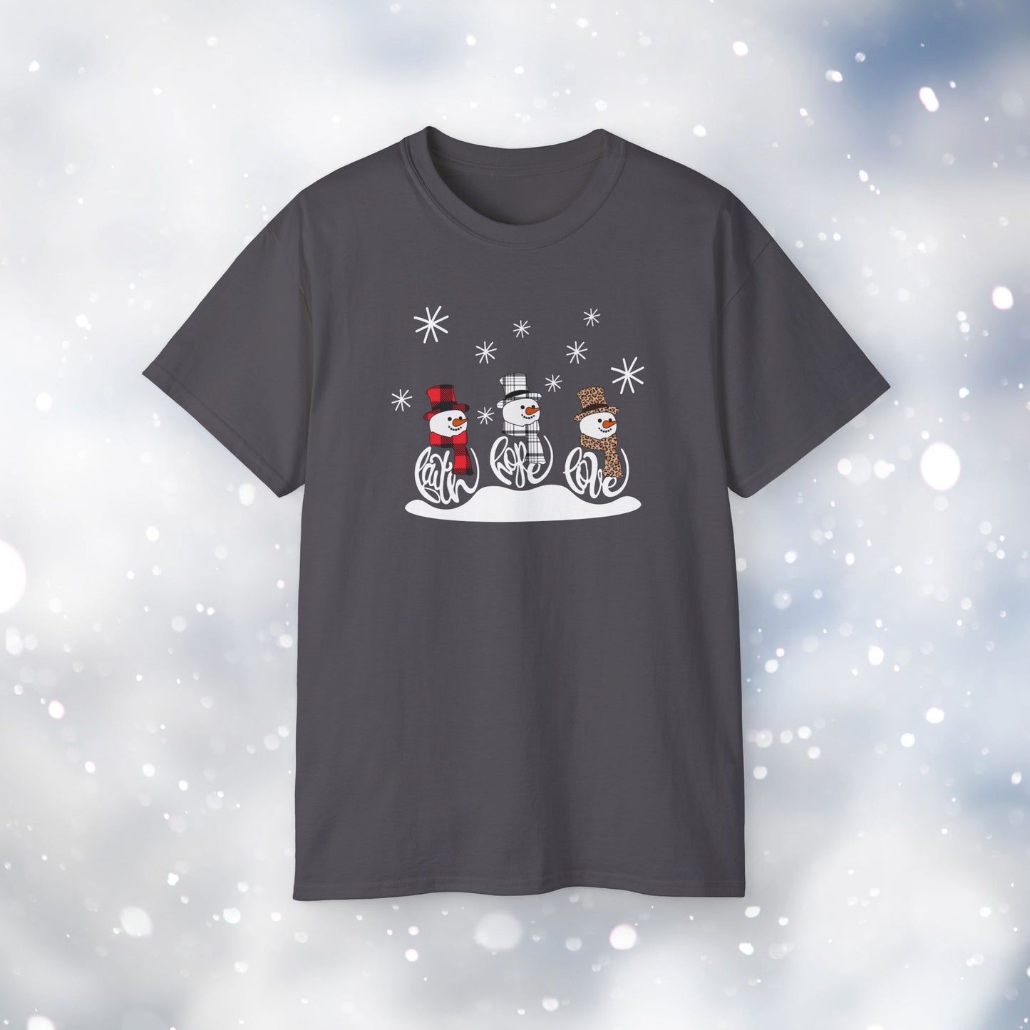 Faith Love Hope Snowman Gildan Unisex Ultra Cotton Tee