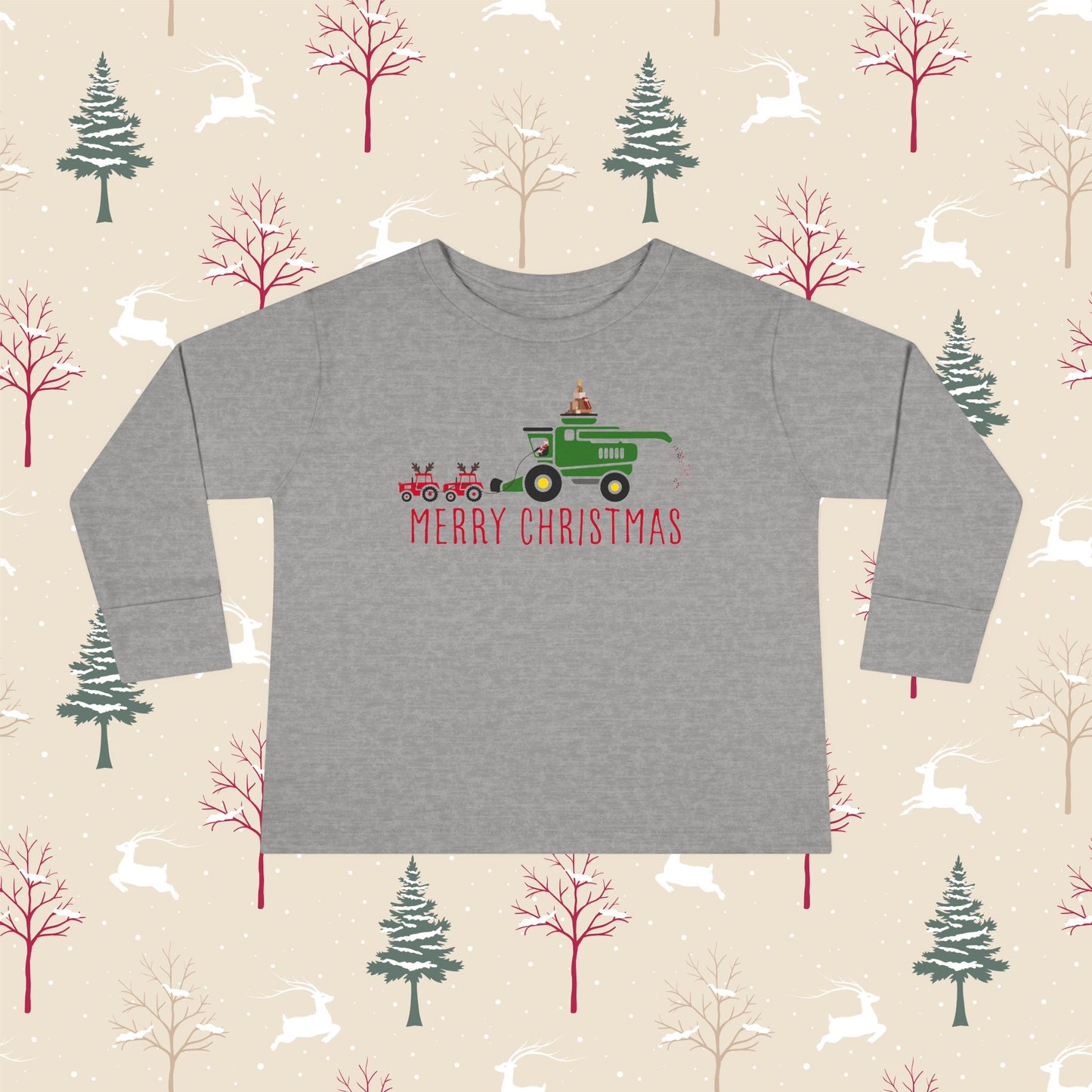 Green Combine Merry Christmas Toddler Long Sleeve Tee