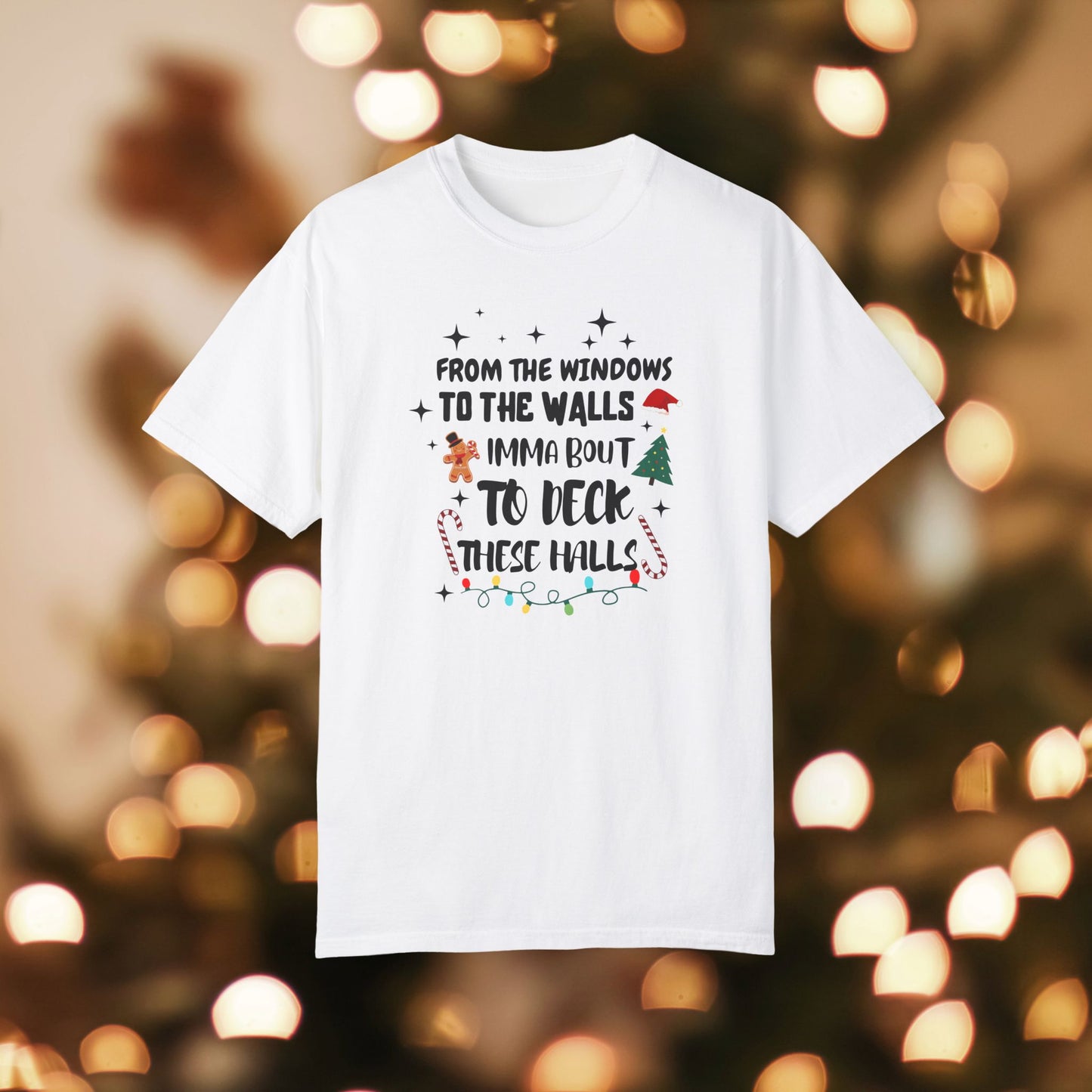 From the Windows to the Walls Christmas Unisex Garment-Dyed T-shirt, Christmas Tee, Festive Holiday Shirt, Graphic Santa Top, Soft Cotton Shirt