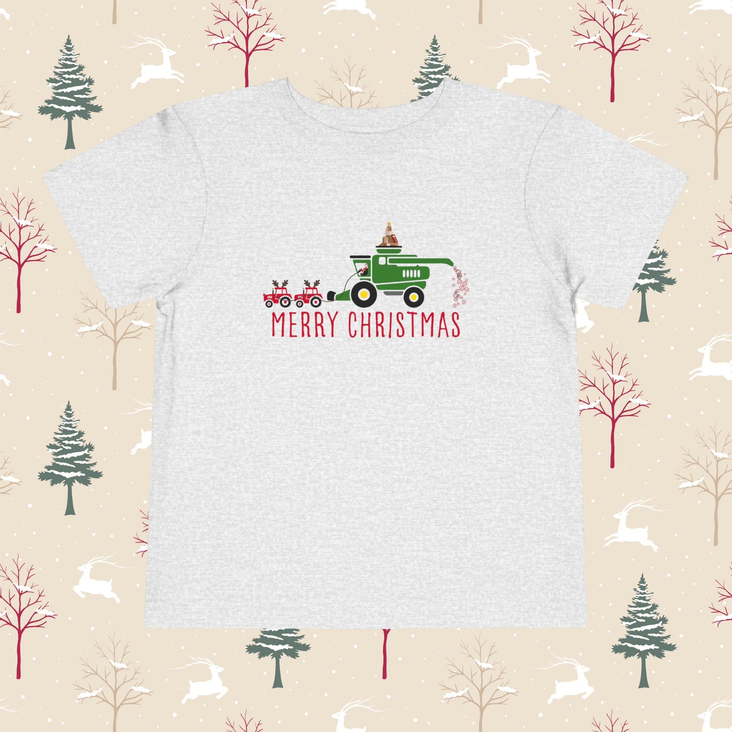 Green Combine Merry Christmas Toddler Short Sleeve Tee