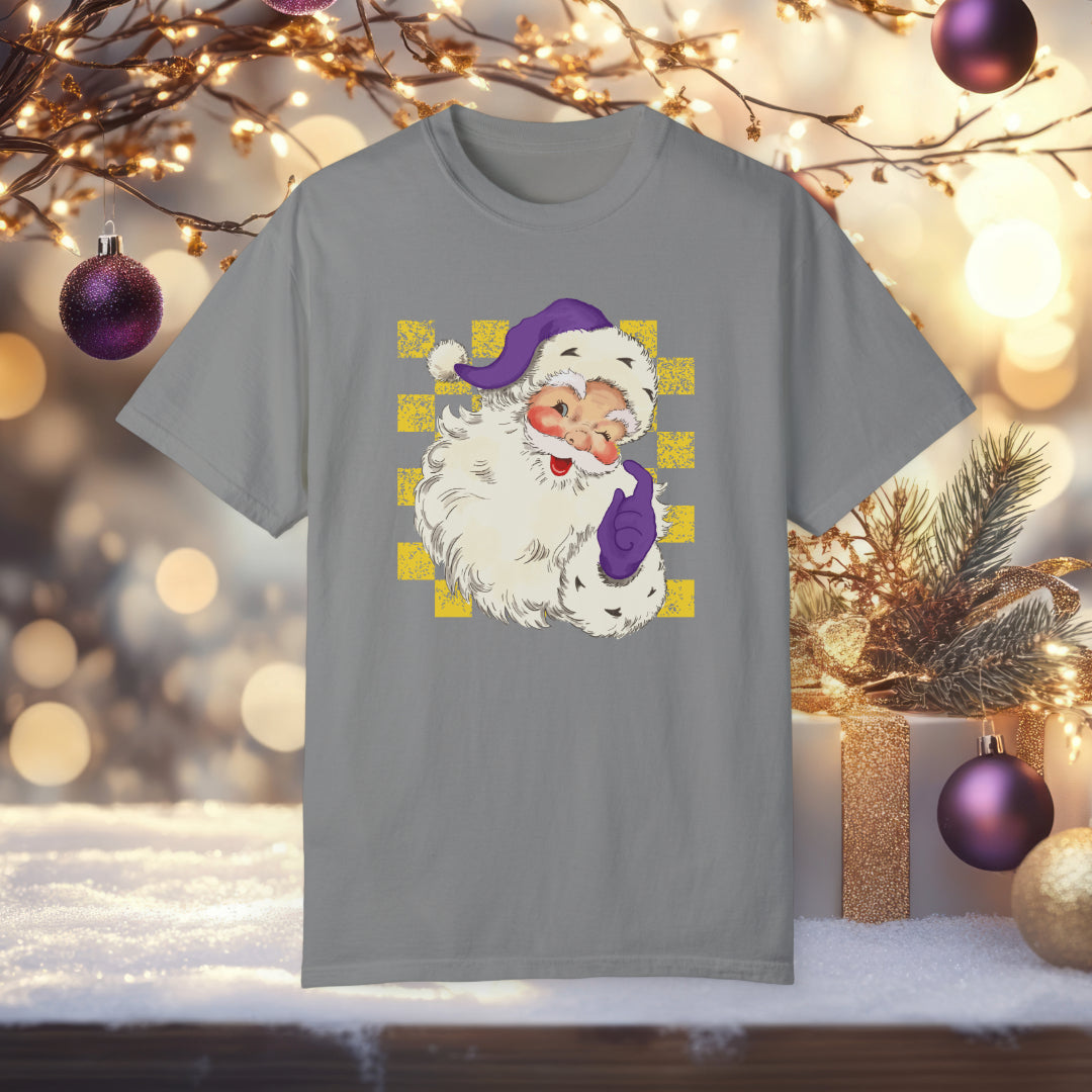 Purple Gold Santa Claus Christmas Shirt Festive Holiday Tee, Unique Santa Design, Christmas Gift Idea, Holiday Party Outfit, Christmas Style