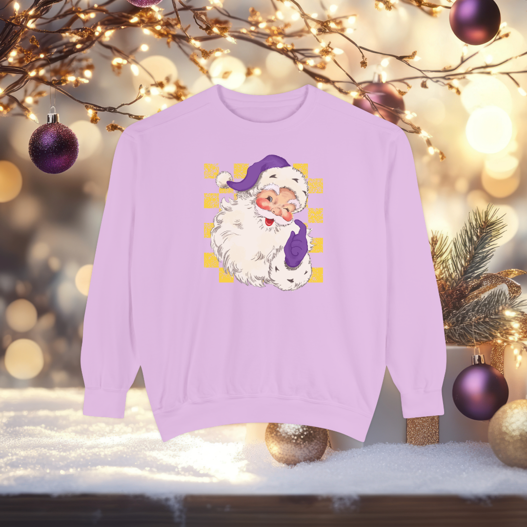 Purple Gold Santa Claus Christmas Shirt Festive Sweatshirt, Unique Santa Design, Christmas Gift Idea, Holiday Party Outfit, Christmas Style