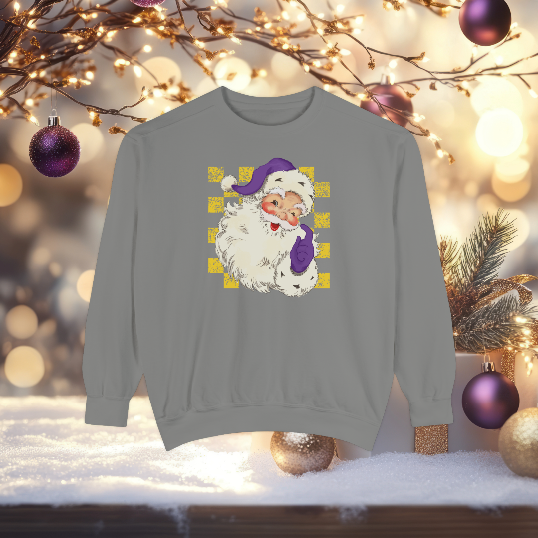 Purple Gold Santa Claus Christmas Shirt Festive Sweatshirt, Unique Santa Design, Christmas Gift Idea, Holiday Party Outfit, Christmas Style