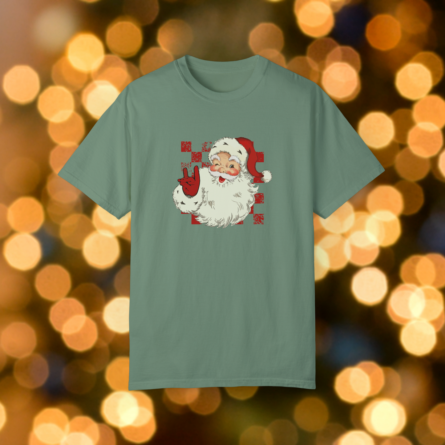 Red and White Gameday Santa Claus Unisex Garment-Dyed T-shirt, Christmas Tee, Festive Holiday Shirt, Graphic Santa Top, Soft Cotton Shirt