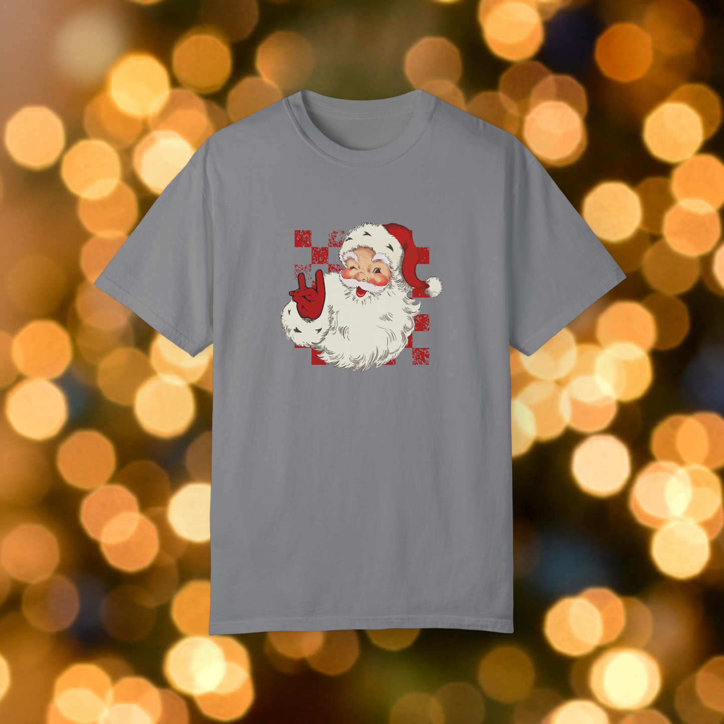 Red and White Gameday Santa Claus Unisex Garment-Dyed T-shirt, Christmas Tee, Festive Holiday Shirt, Graphic Santa Top, Soft Cotton Shirt