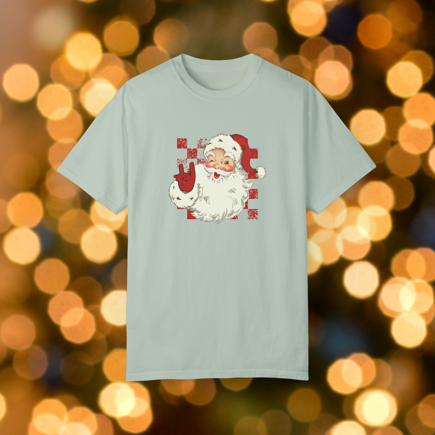 Red and White Gameday Santa Claus Unisex Garment-Dyed T-shirt, Christmas Tee, Festive Holiday Shirt, Graphic Santa Top, Soft Cotton Shirt