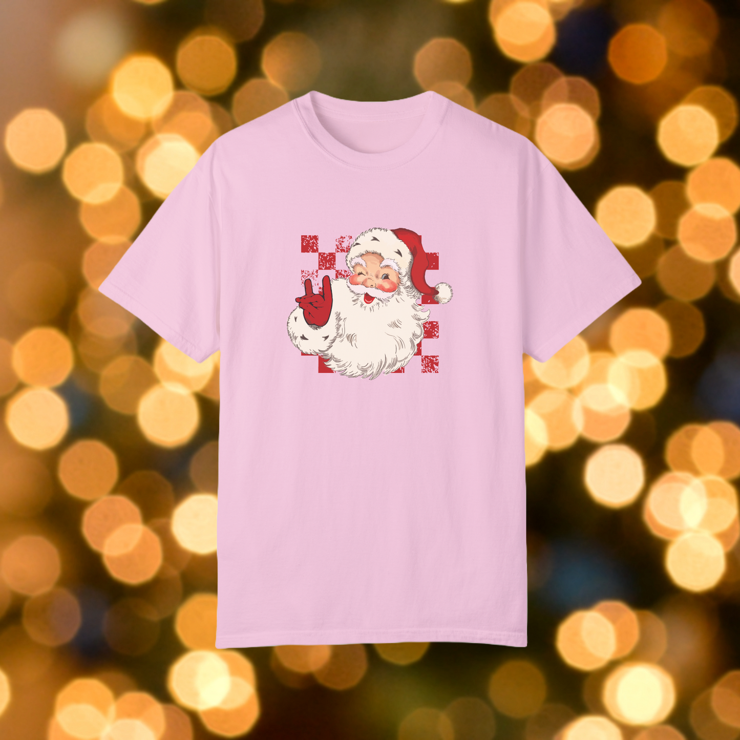 Red and White Gameday Santa Claus Unisex Garment-Dyed T-shirt, Christmas Tee, Festive Holiday Shirt, Graphic Santa Top, Soft Cotton Shirt