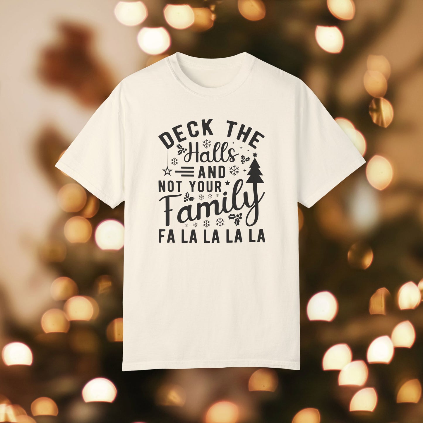 Deck the Halls Christmas Unisex Garment-Dyed T-shirt, Christmas Tee, Festive Holiday Shirt, Graphic Santa Top, Soft Cotton Shirt