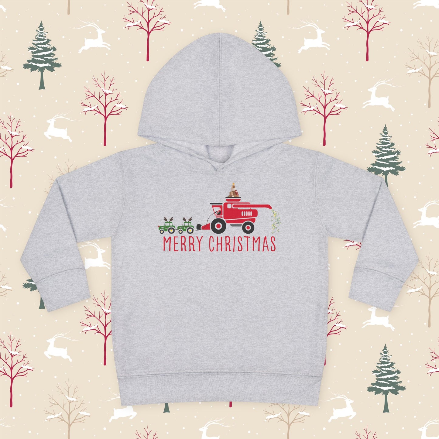 Red Combine Merry Christmas Toddler Pullover Fleece Hoodie