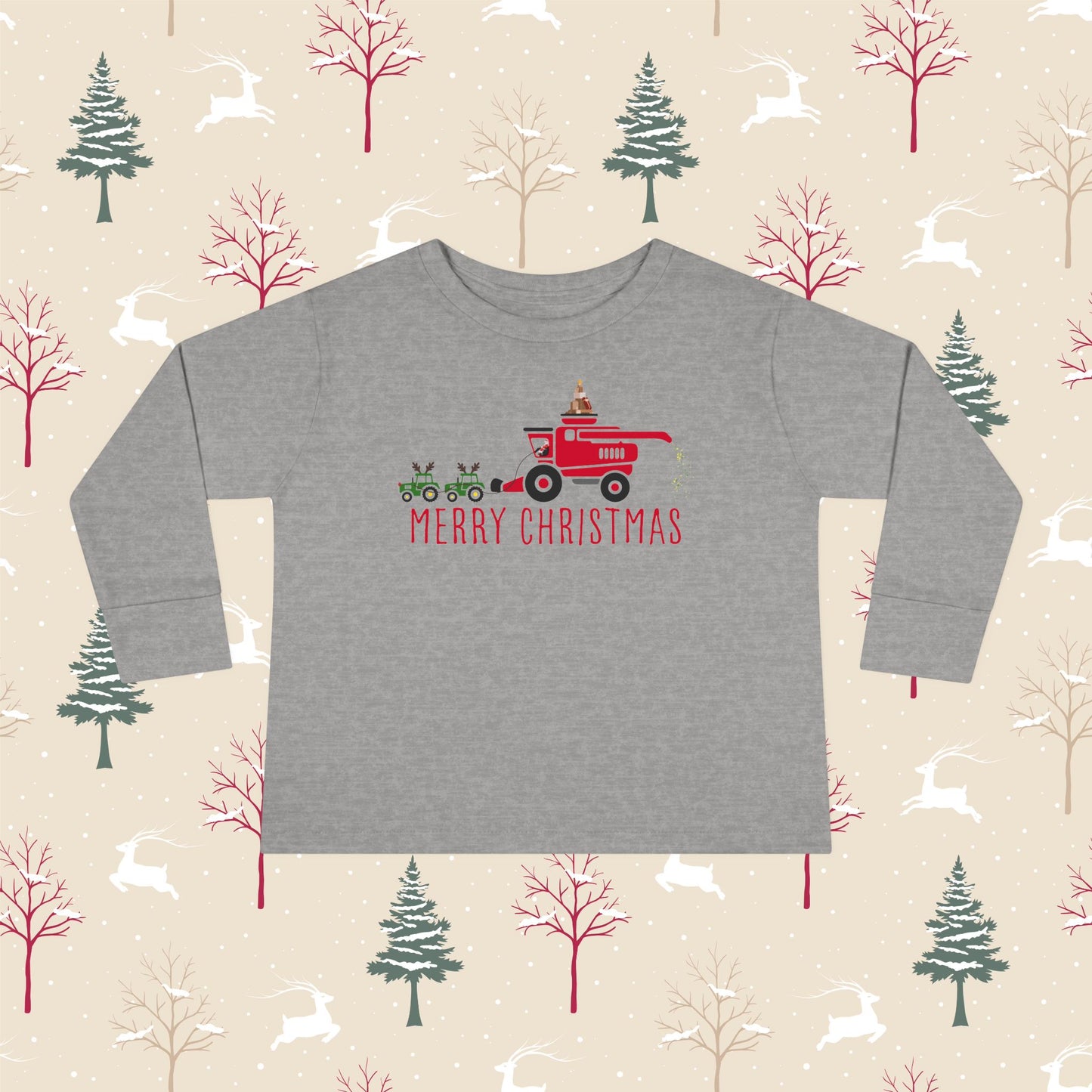 Red Combine Merry Christmas Toddler Long Sleeve Tee