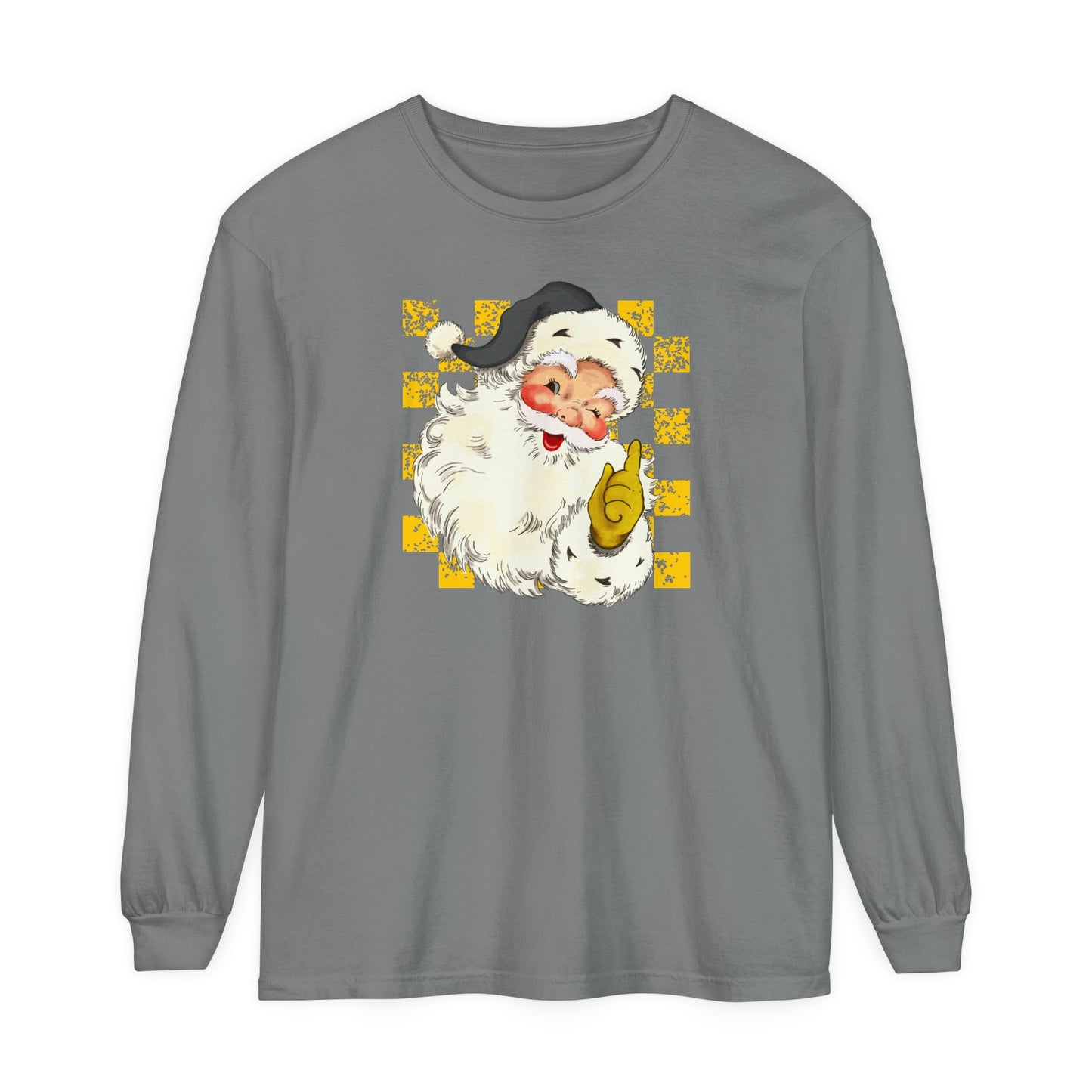 Black & Gold Santa Unisex Garment-dyed Long Sleeve T-Shirt Comfort Colors