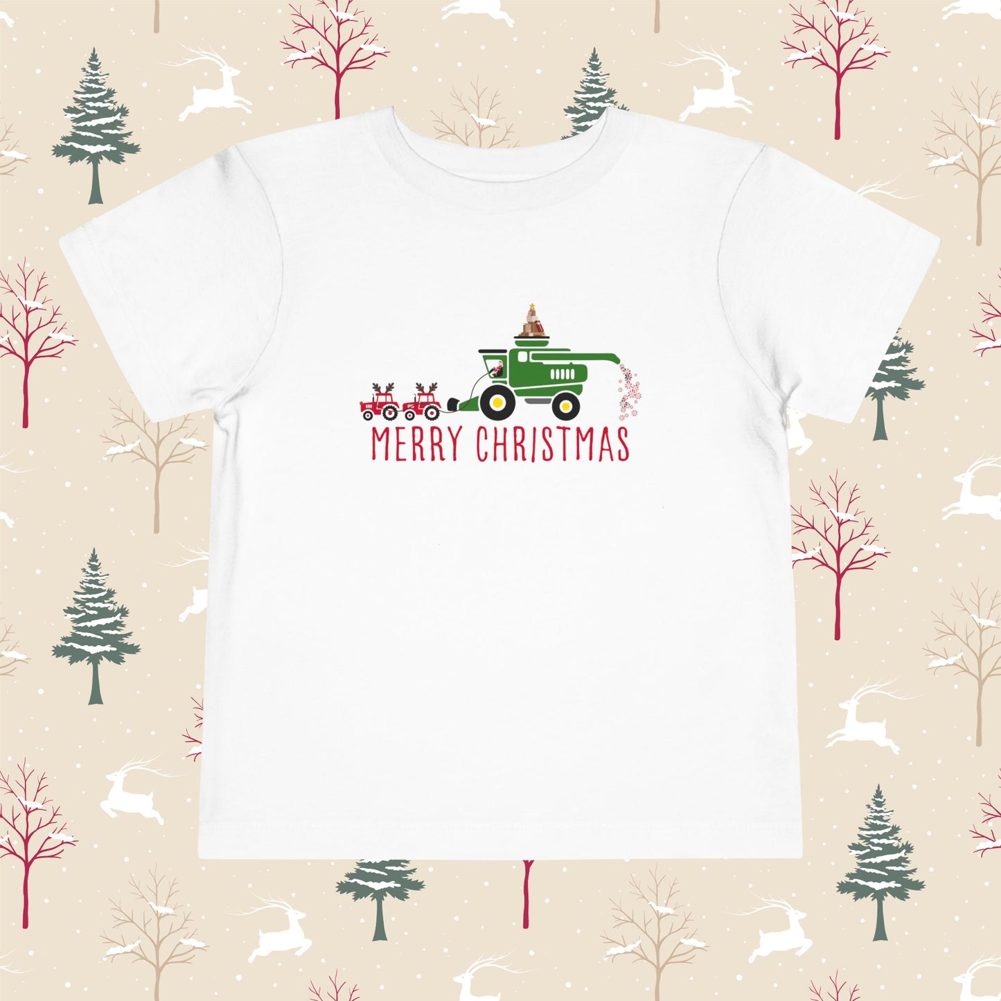 Green Combine Merry Christmas Toddler Short Sleeve Tee