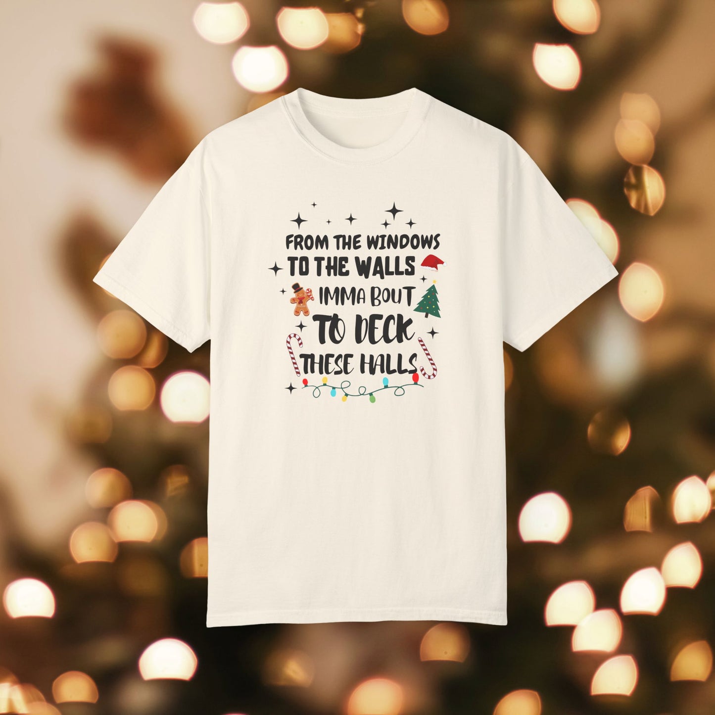 From the Windows to the Walls Christmas Unisex Garment-Dyed T-shirt, Christmas Tee, Festive Holiday Shirt, Graphic Santa Top, Soft Cotton Shirt