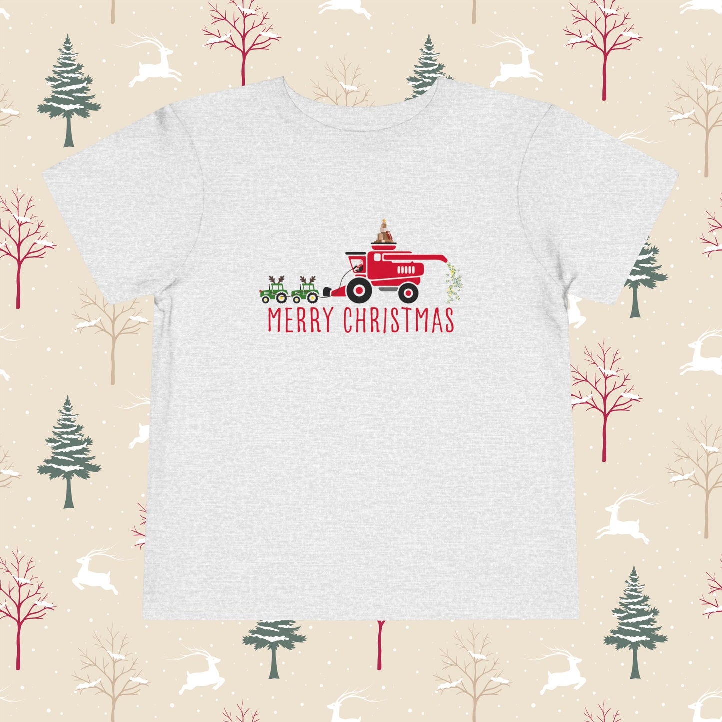 Red Combine Merry Christmas Toddler Short Sleeve Tee
