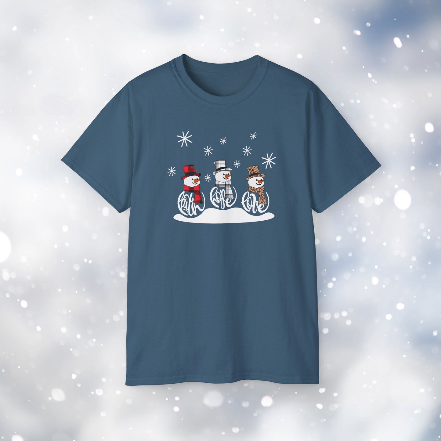 Faith Love Hope Snowman Gildan Unisex Ultra Cotton Tee