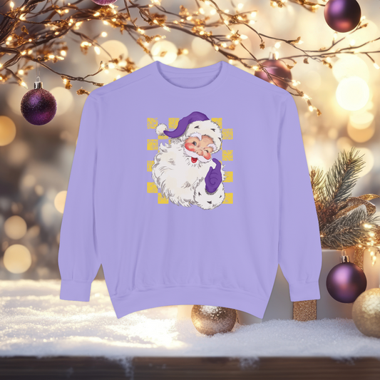 Purple Gold Santa Claus Christmas Shirt Festive Sweatshirt, Unique Santa Design, Christmas Gift Idea, Holiday Party Outfit, Christmas Style