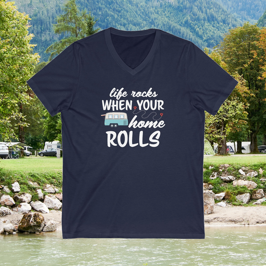 Life Rocks When Your Home Rolls Women's Bella Canvas V-Neck